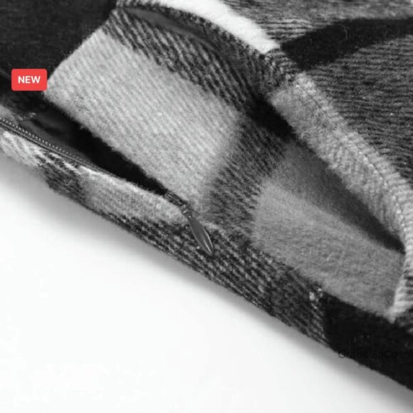 Wool Plaid A-Line Skirt High Waist Pleated Midi Vintage Elegant Fall Winter - Picture 5 of 7